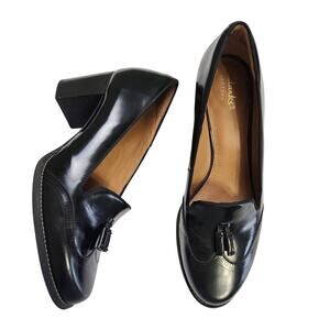 Clarks Artisan Womens Tarah Rosie Pumps Size 9 Black Leather Brogue Chunky Heel